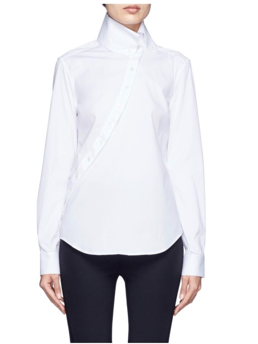 Alexander McQueen Collared Asymmetrical Button-Up Blouse White 8